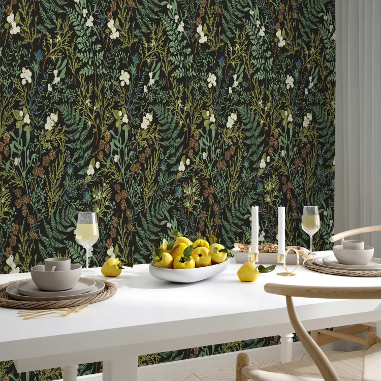 Modern Wallpaper Botanical Pattern - Numerous Species of Leaves on a Graphite Background 149911 additionalImage 9