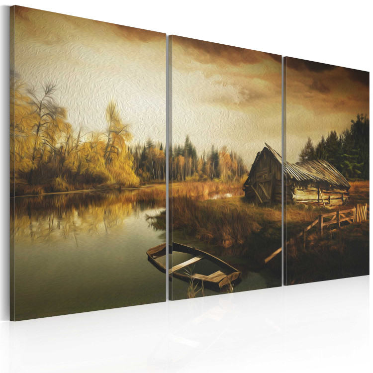 Canvas Art Print Lost cottage - the edge of the forest with a house and a sunken boat 58711 additionalImage 2
