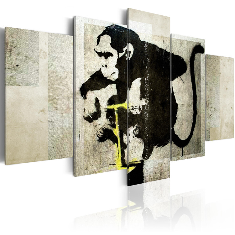 Canvas Print Banksy's Urban Symbolism (5-part) - Animal on Concrete Background 94911 additionalImage 2