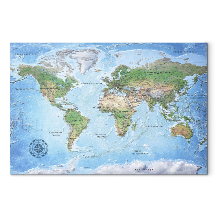 Canvas Print World Map: Blue Planet (PL) (1-piece) - Lands and Oceans 106521
