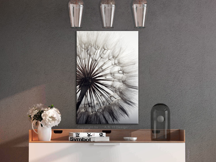 Canvas Print Portrait of a dandelion - close-up of a plant on a gray background 106821 additionalImage 3