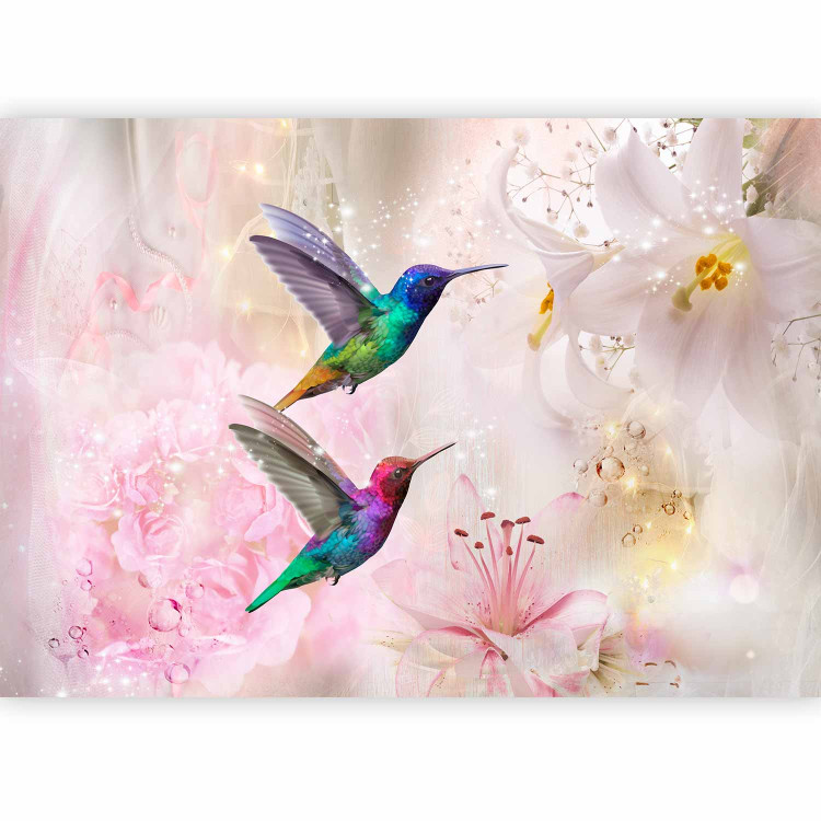 Photo Wallpaper Coloured hummingbirds - motif of birds collecting nectar from lily flowers 107621 additionalImage 5