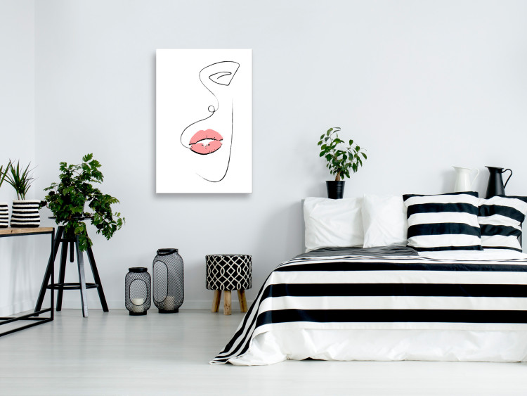 Canvas Woman's Lips (1-part) - Black and White Outline of a Delicate Face 115221 additionalImage 3
