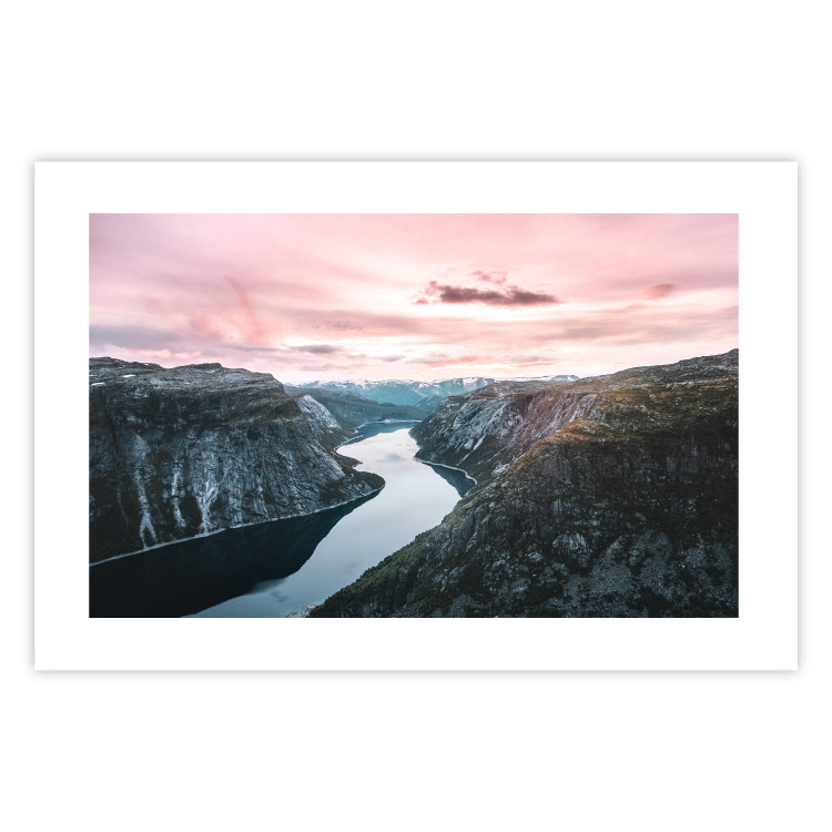 Poster Lake Ringedalsvatnet - majestic landscape of mountains and pink sky 117621 additionalImage 19