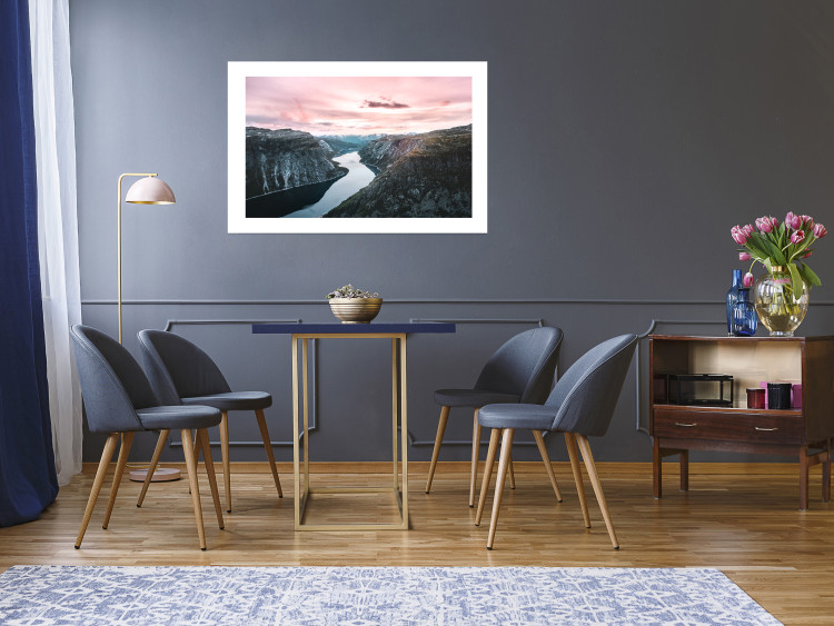 Poster Lake Ringedalsvatnet - majestic landscape of mountains and pink sky 117621 additionalImage 2
