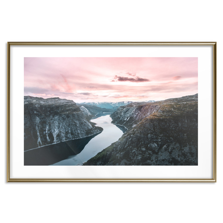 Poster Lake Ringedalsvatnet - majestic landscape of mountains and pink sky 117621 additionalImage 14