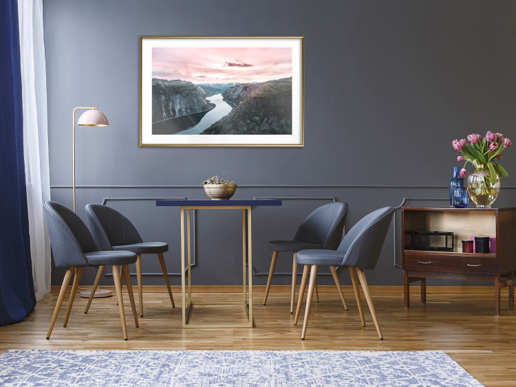 Poster Lake Ringedalsvatnet - majestic landscape of mountains and pink sky 117621 additionalImage 13