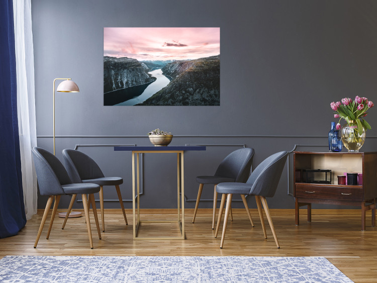Poster Lake Ringedalsvatnet - majestic landscape of mountains and pink sky 117621 additionalImage 17