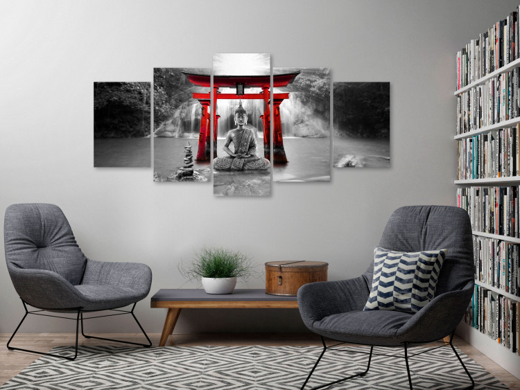 Canvas Print Buddha Smile (5 Parts) Wide Red 121921 additionalImage 3