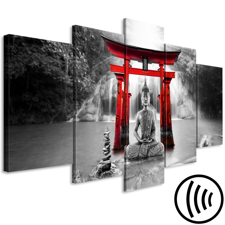 Canvas Print Buddha Smile (5 Parts) Wide Red 121921 additionalImage 6