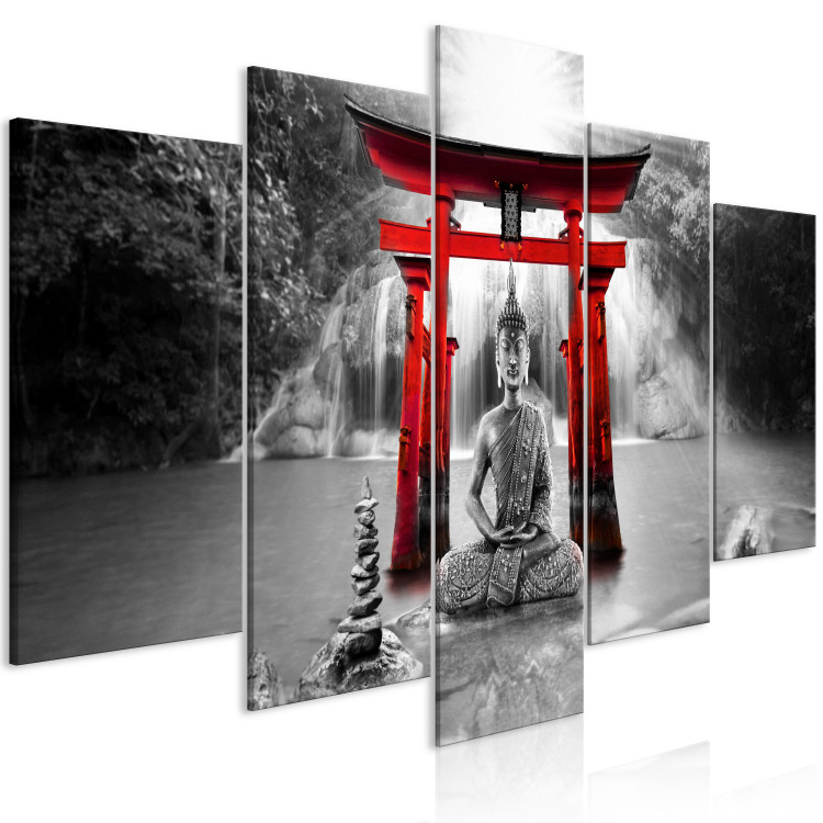 Canvas Print Buddha Smile (5 Parts) Wide Red 121921 additionalImage 2