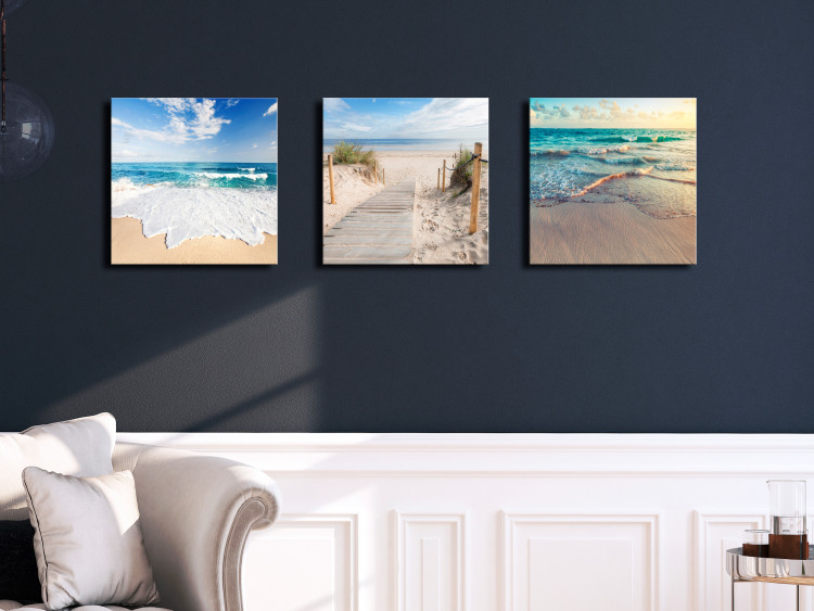 Canvas Print Blue Wave (3-part) - Maritime Landscape in Summer Sun Rays 122821 additionalImage 3