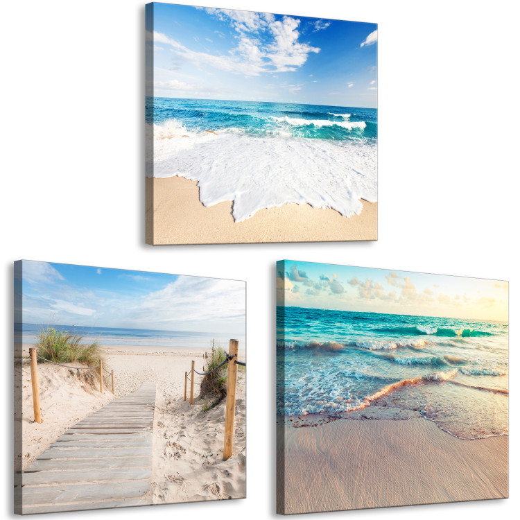 Canvas Print Blue Wave (3-part) - Maritime Landscape in Summer Sun Rays 122821 additionalImage 2
