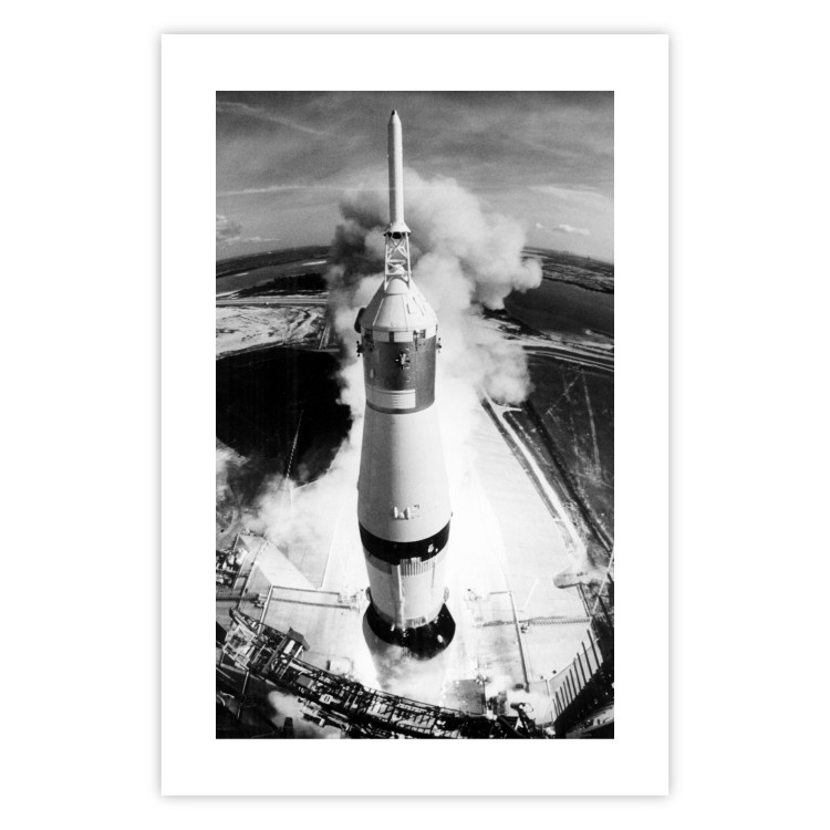 Wall Poster Cosmic Speed - black and white launching rocket against landscape 123521 additionalImage 19
