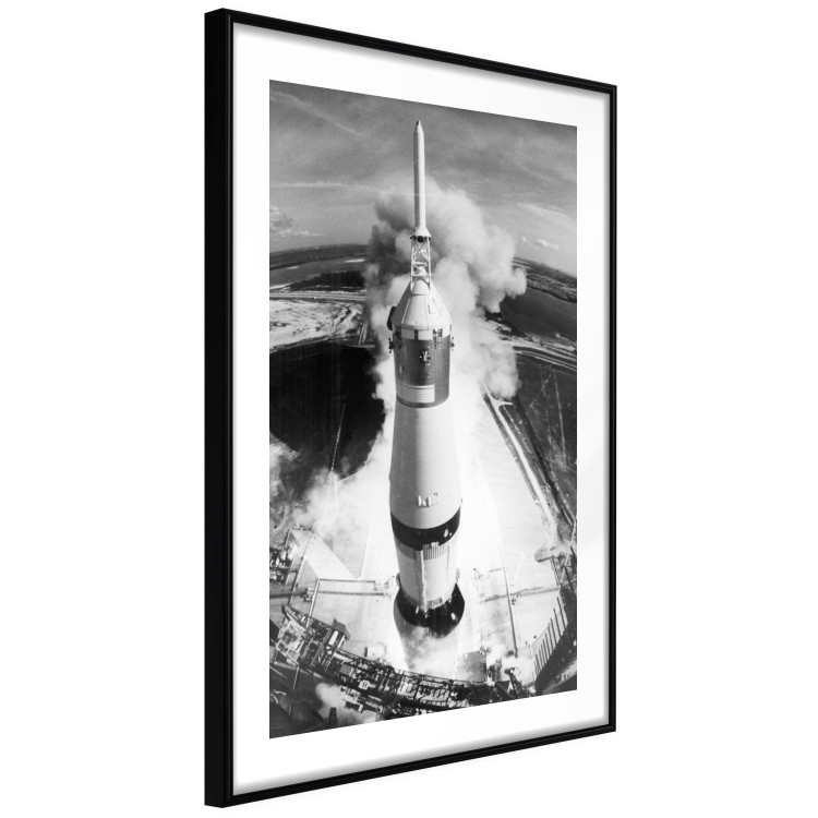 Wall Poster Cosmic Speed - black and white launching rocket against landscape 123521 additionalImage 13