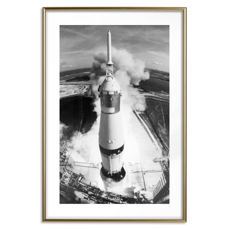 Wall Poster Cosmic Speed - black and white launching rocket against landscape 123521 additionalImage 14
