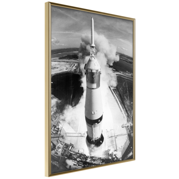Wall Poster Cosmic Speed - black and white launching rocket against landscape 123521 additionalImage 12
