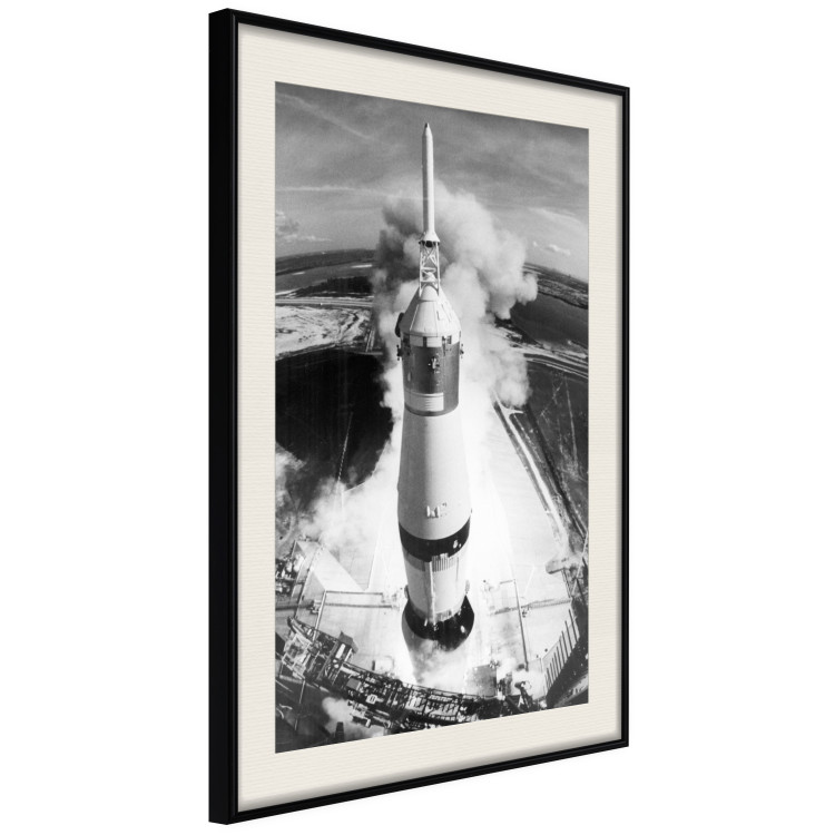 Wall Poster Cosmic Speed - black and white launching rocket against landscape 123521 additionalImage 3