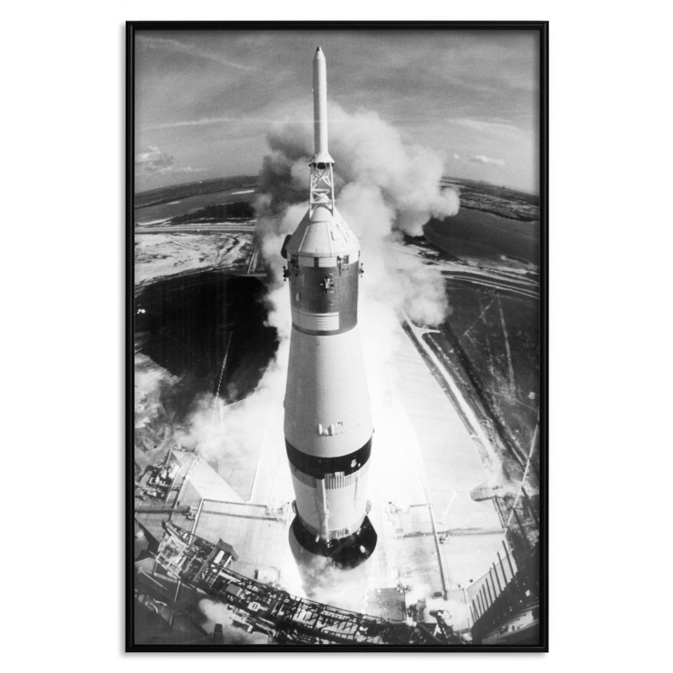 Wall Poster Cosmic Speed - black and white launching rocket against landscape 123521 additionalImage 24