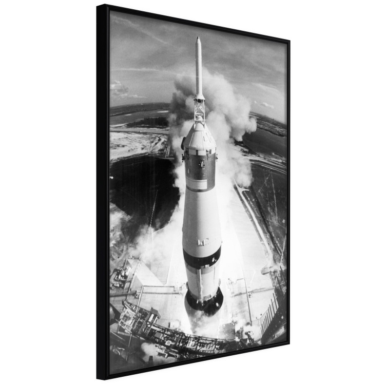 Wall Poster Cosmic Speed - black and white launching rocket against landscape 123521 additionalImage 12