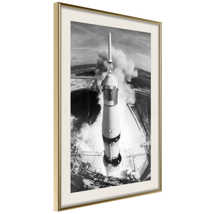 Wall Poster Cosmic Speed - black and white launching rocket against landscape 123521 additionalImage 2