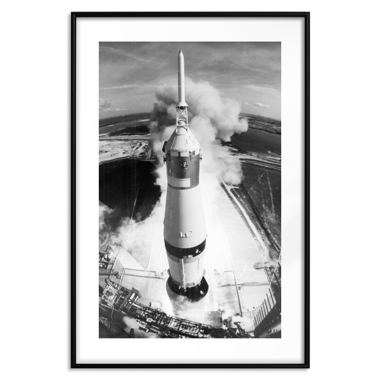 Wall Poster Cosmic Speed - black and white launching rocket against landscape 123521 additionalImage 15