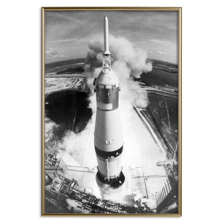 Wall Poster Cosmic Speed - black and white launching rocket against landscape 123521 additionalImage 16