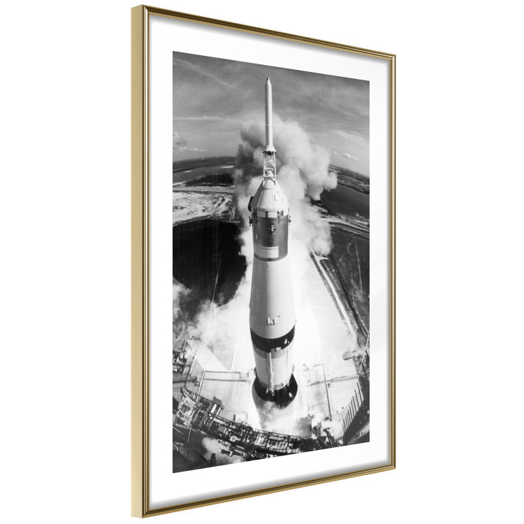 Wall Poster Cosmic Speed - black and white launching rocket against landscape 123521 additionalImage 6