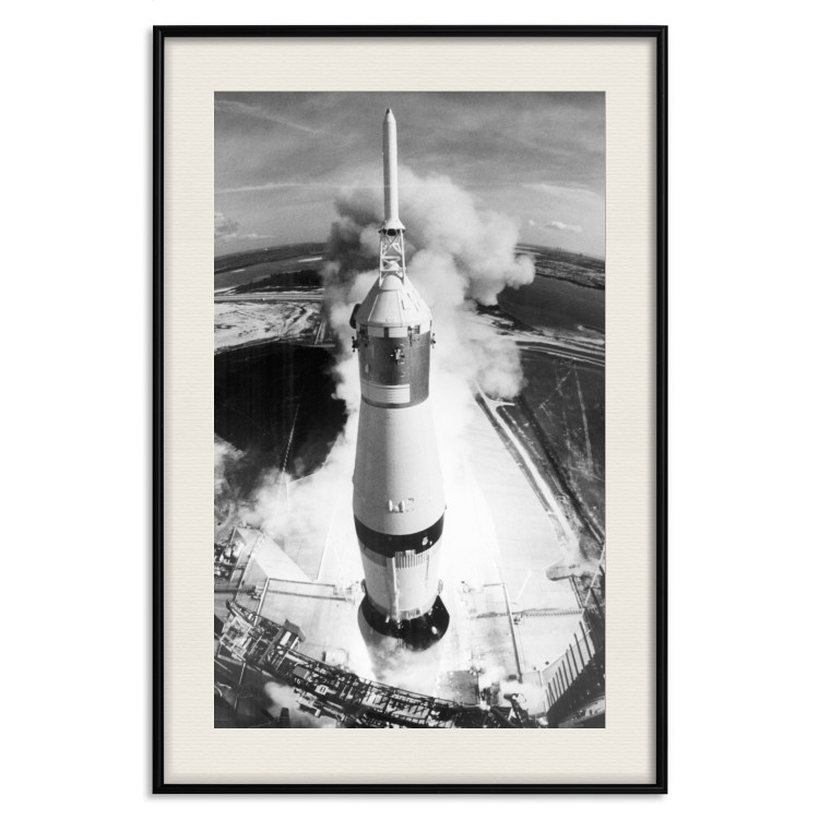 Wall Poster Cosmic Speed - black and white launching rocket against landscape 123521 additionalImage 18