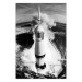 Wall Poster Cosmic Speed - black and white launching rocket against landscape 123521