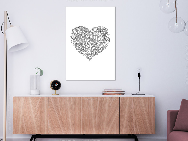 Canvas Heart with floral motifs - ethnic elements on white background 125221 additionalImage 3