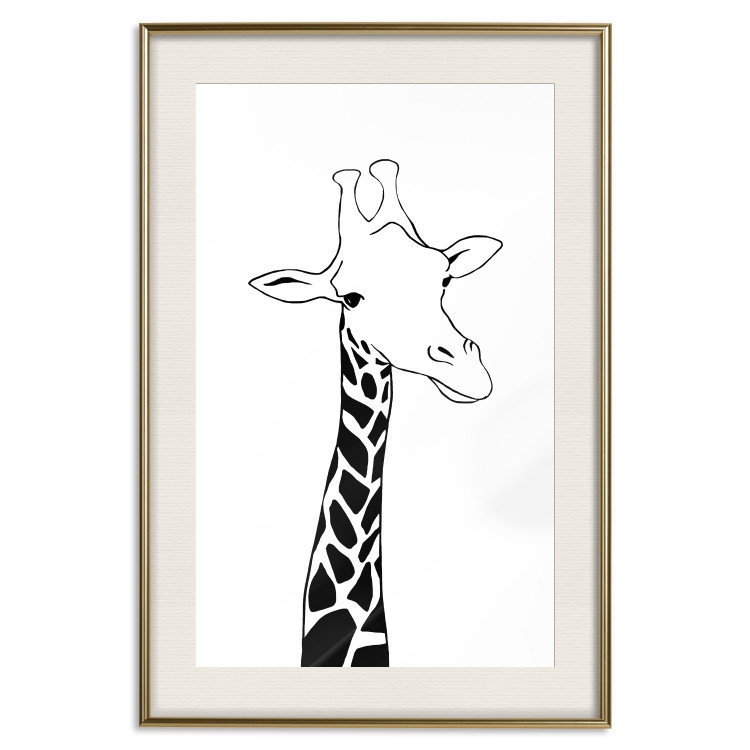 Poster Checkered Giraffe - black giraffe sketch on a contrasting white background 125721 additionalImage 19