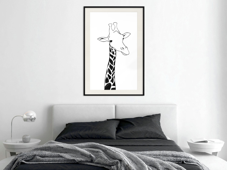 Poster Checkered Giraffe - black giraffe sketch on a contrasting white background 125721 additionalImage 22