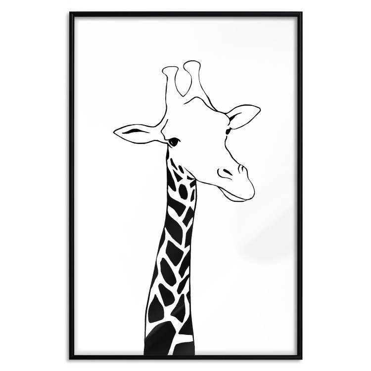 Poster Checkered Giraffe - black giraffe sketch on a contrasting white background 125721 additionalImage 24