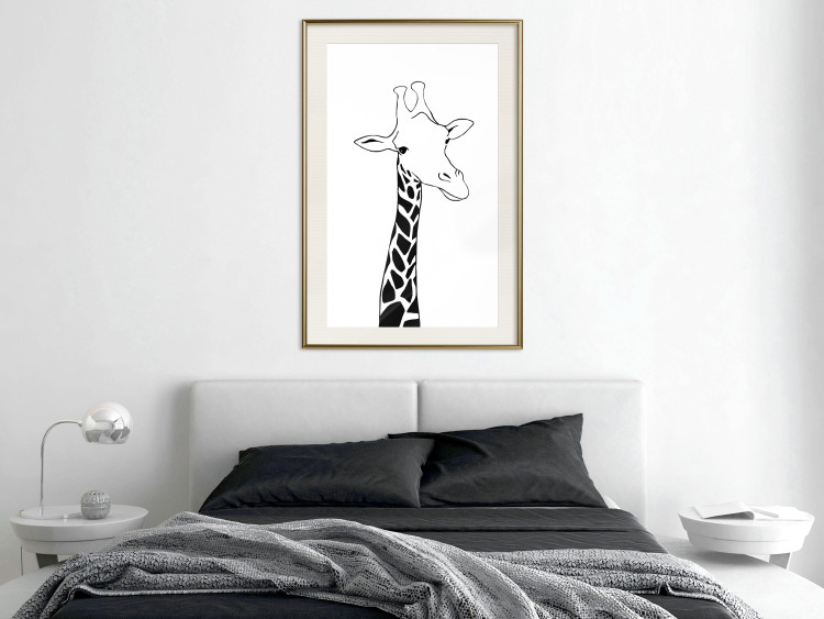 Poster Checkered Giraffe - black giraffe sketch on a contrasting white background 125721 additionalImage 21