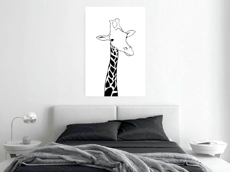 Poster Checkered Giraffe - black giraffe sketch on a contrasting white background 125721 additionalImage 23