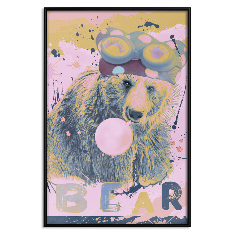 Wall Poster Bear and Balloon - playful animal in a colorful pink motif with inscriptions 127021 additionalImage 16