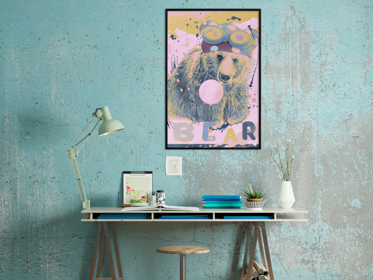 Wall Poster Bear and Balloon - playful animal in a colorful pink motif with inscriptions 127021 additionalImage 3