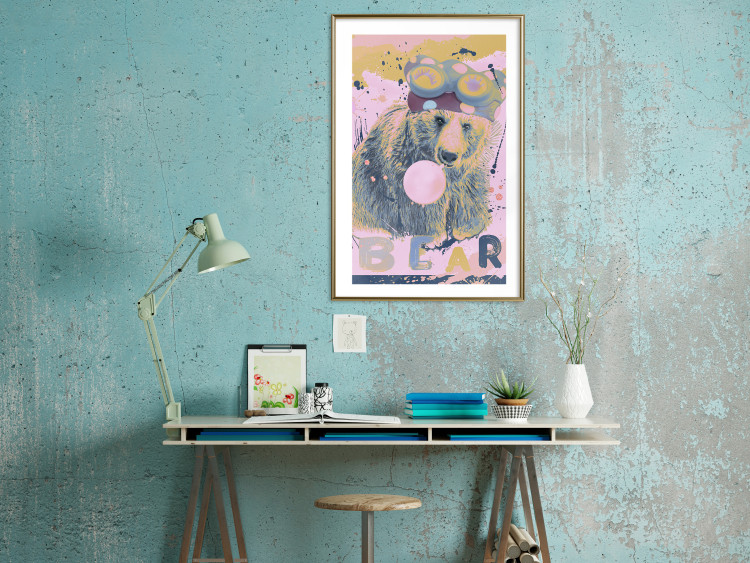 Wall Poster Bear and Balloon - playful animal in a colorful pink motif with inscriptions 127021 additionalImage 13