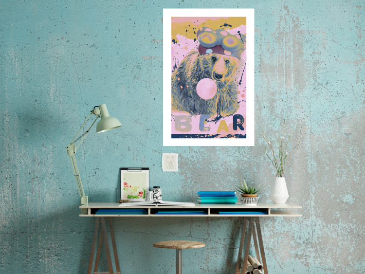 Wall Poster Bear and Balloon - playful animal in a colorful pink motif with inscriptions 127021 additionalImage 5