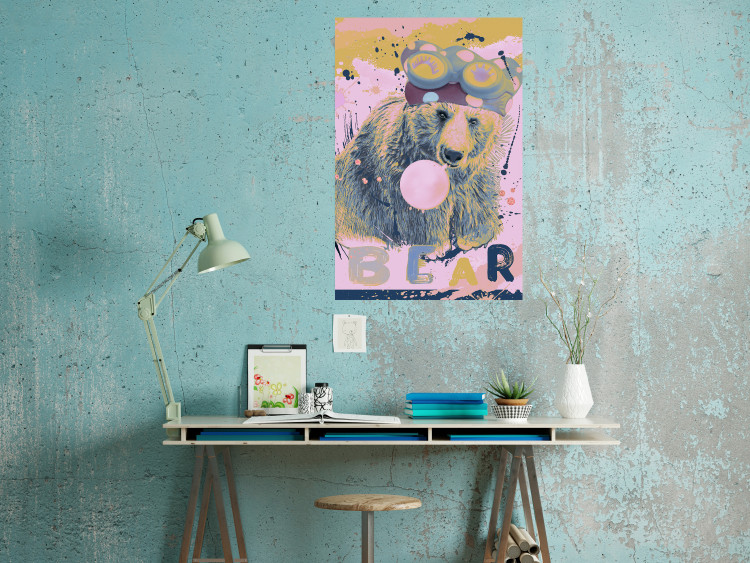 Wall Poster Bear and Balloon - playful animal in a colorful pink motif with inscriptions 127021 additionalImage 2