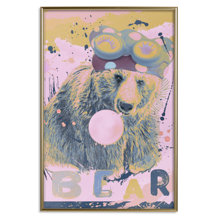 Wall Poster Bear and Balloon - playful animal in a colorful pink motif with inscriptions 127021 additionalImage 17