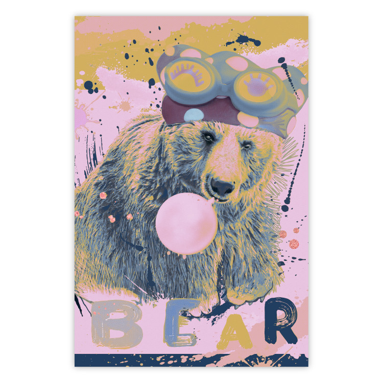 Wall Poster Bear and Balloon - playful animal in a colorful pink motif with inscriptions 127021