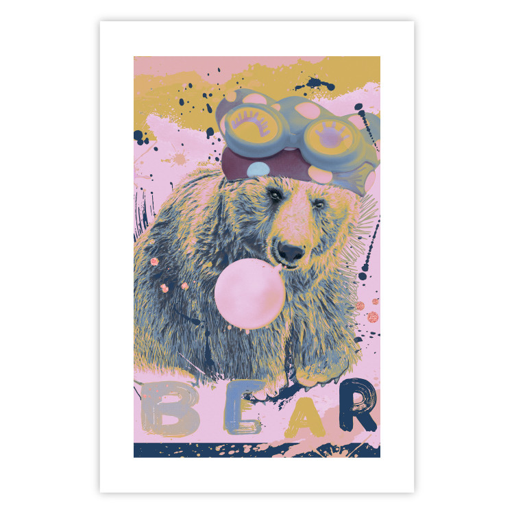 Wall Poster Bear and Balloon - playful animal in a colorful pink motif with inscriptions 127021 additionalImage 19