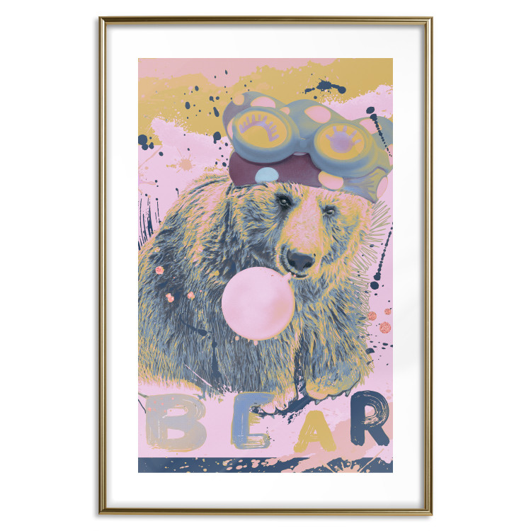 Wall Poster Bear and Balloon - playful animal in a colorful pink motif with inscriptions 127021 additionalImage 14