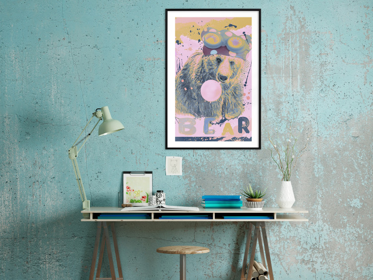 Wall Poster Bear and Balloon - playful animal in a colorful pink motif with inscriptions 127021 additionalImage 18