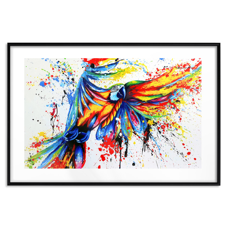 Poster Phenomenal Flight - abstract flying colorful parrot on a white background 127321 additionalImage 15