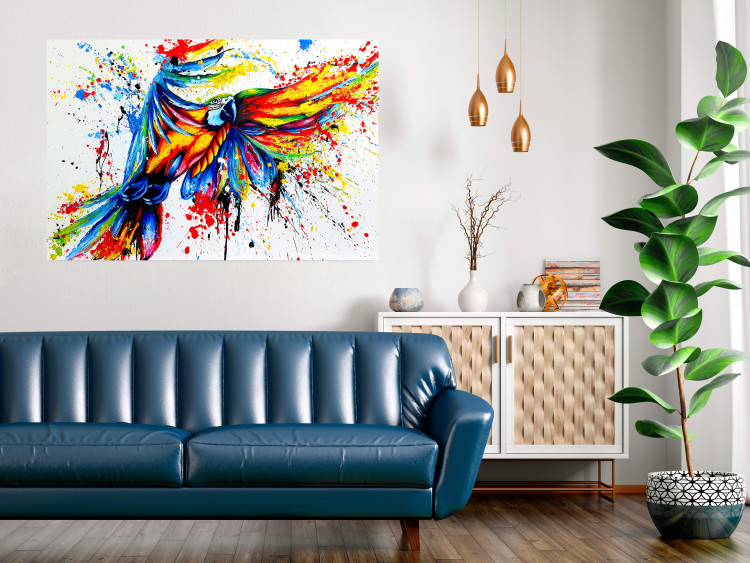 Poster Phenomenal Flight - abstract flying colorful parrot on a white background 127321 additionalImage 4