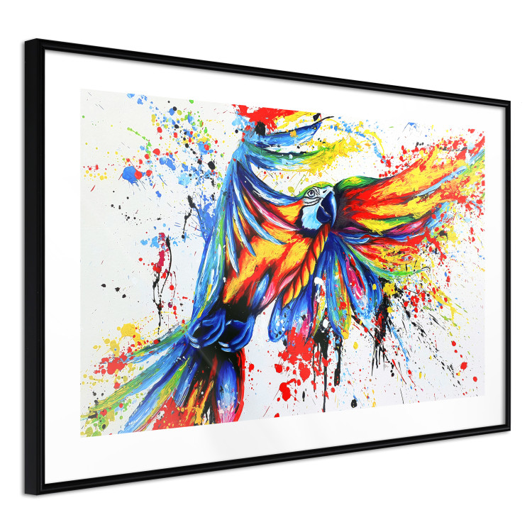 Poster Phenomenal Flight - abstract flying colorful parrot on a white background 127321 additionalImage 8