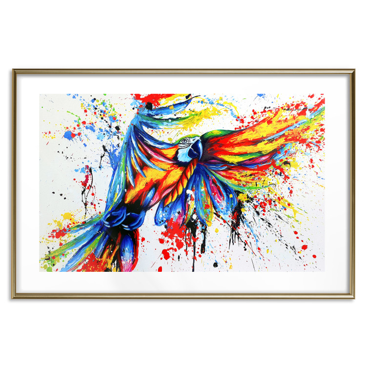 Poster Phenomenal Flight - abstract flying colorful parrot on a white background 127321 additionalImage 14